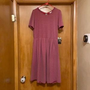LuLaRoe Amelia Dress Size L red and cream striped